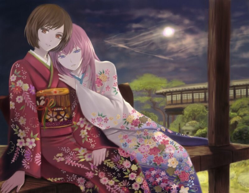 Two Girls in Kimonos — Purple, Serene