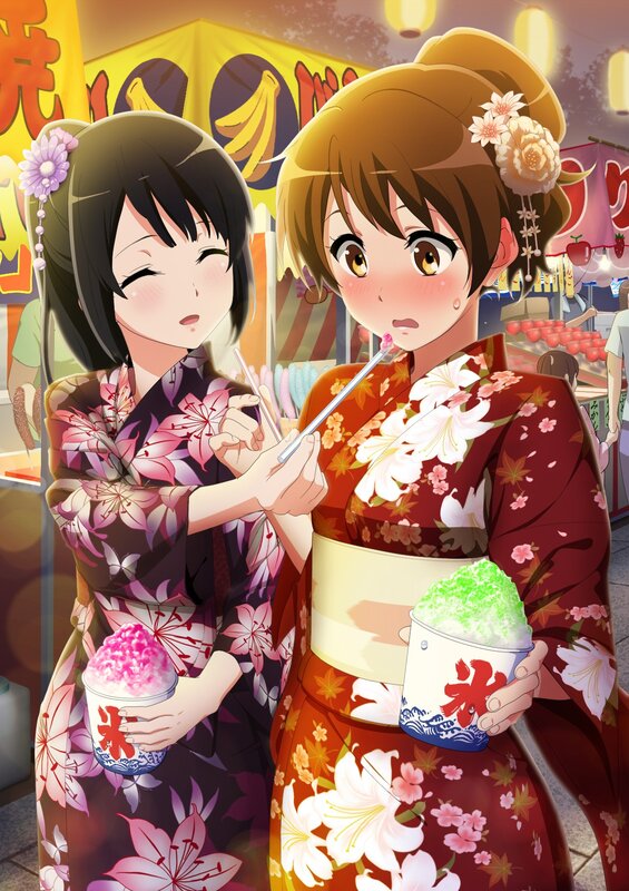 Two Girls in Kimonos — Red, Festive, Night, Anime, Shaved Ice