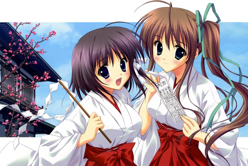Two Girls in Kimonos — White, Cheerful