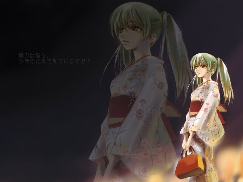 Two Girls in Kimonos — White, Dramatic