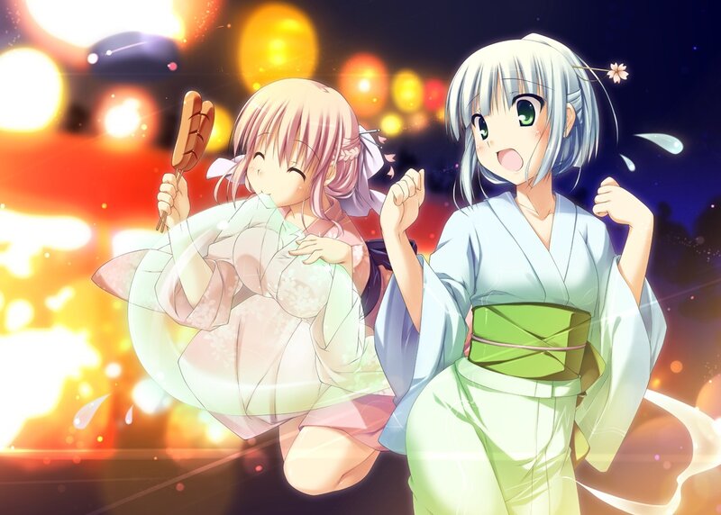 Two Girls in Kimonos — White