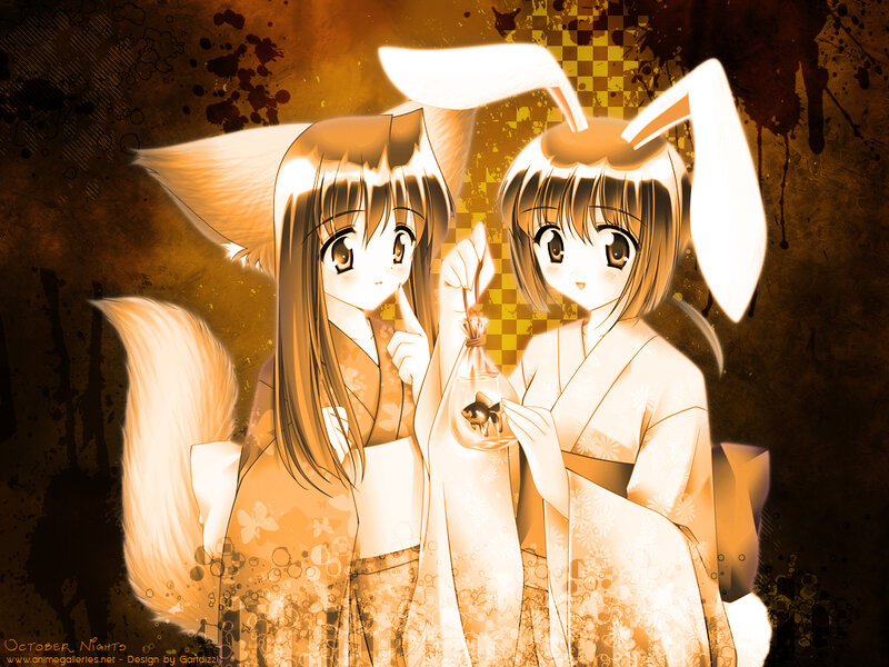two girls in kimonos with animal ears