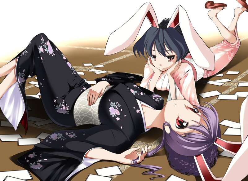 Two girls in kimonos with bunny ears