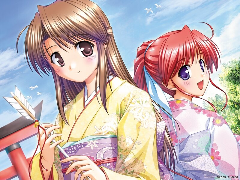 Two Girls in Kimonos — Yellow, Cheerful