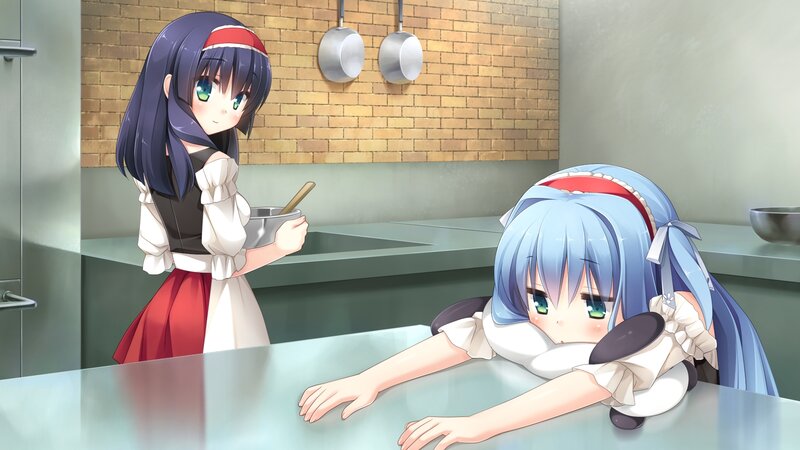 Two Girls in Kitchen — Blue, Calm, Anime
