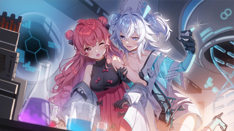 Two Girls in Lab — Pink