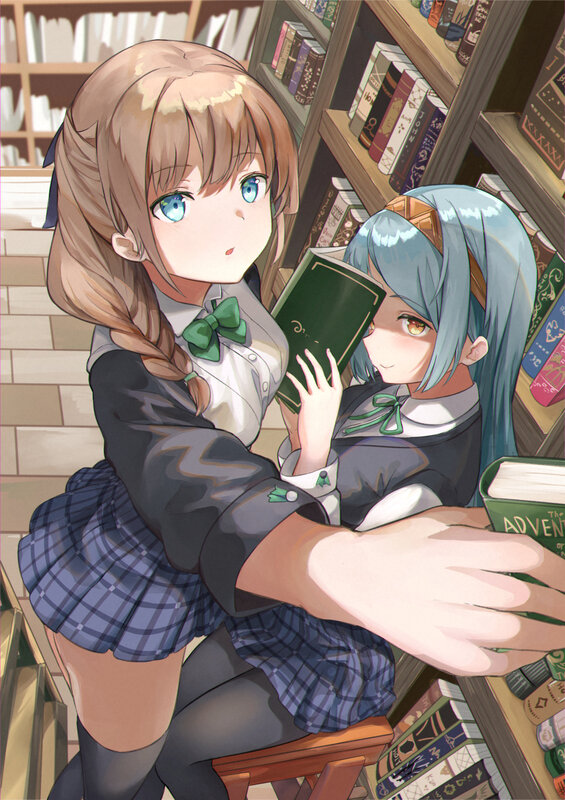 Two Girls in Library — Blue