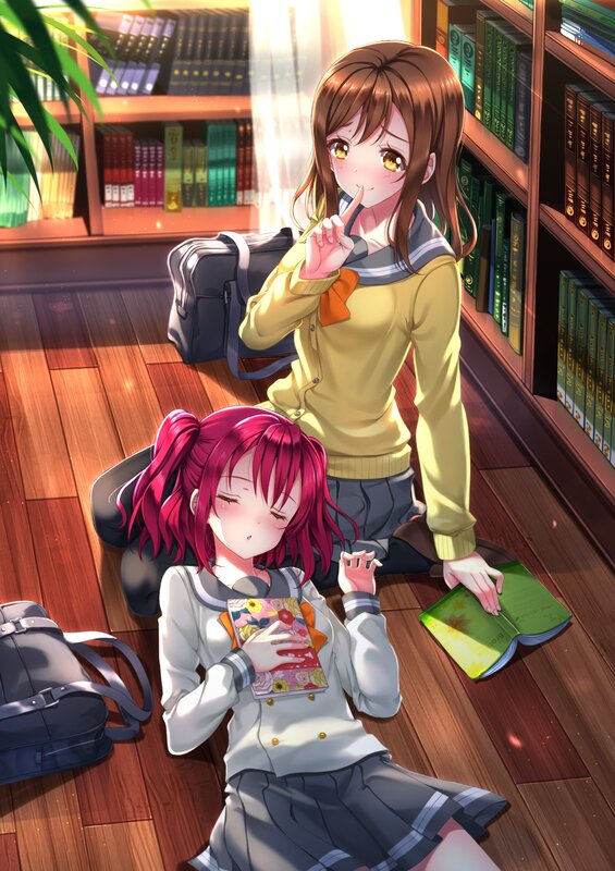 Two Girls in Library — Brown