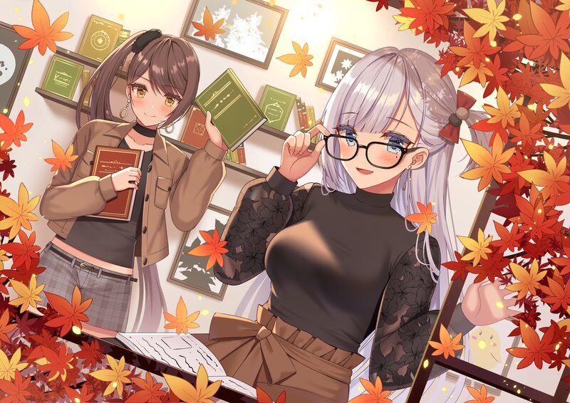 Two Girls in Library — Red