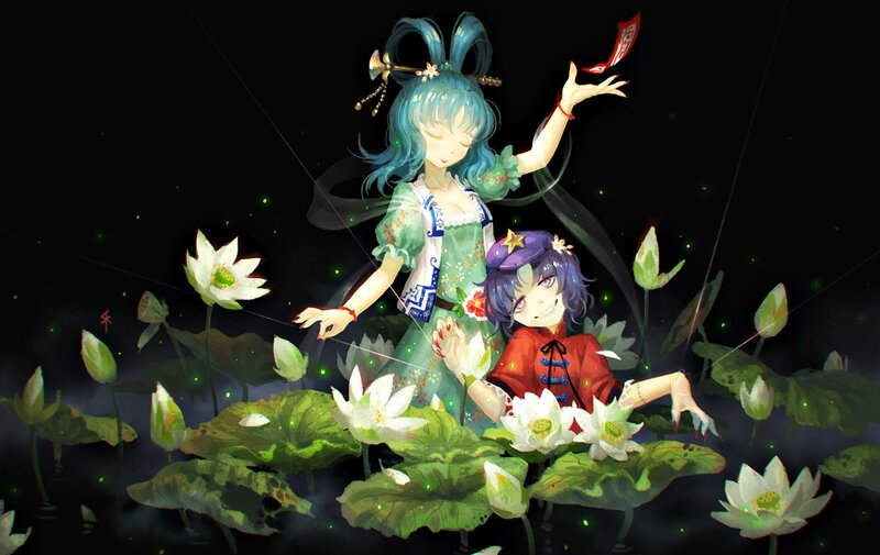 Two Girls in Lotus Pond — Green