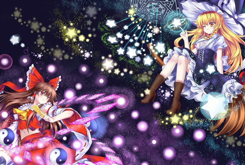 Two Girls in Magical Scene — Purple, Night