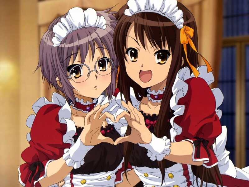 Two girls in maid outfits