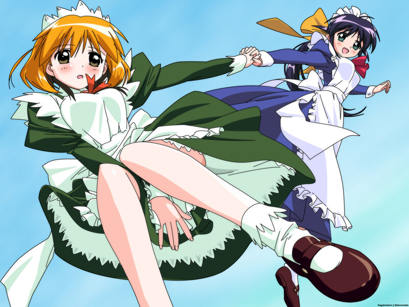 Two girls in maid outfits