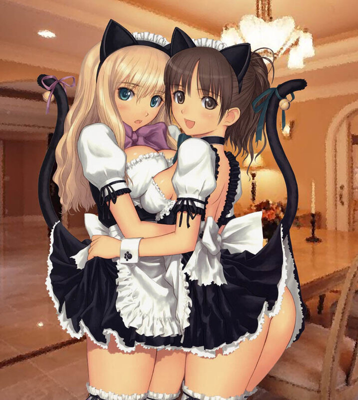 Two girls in maid outfits