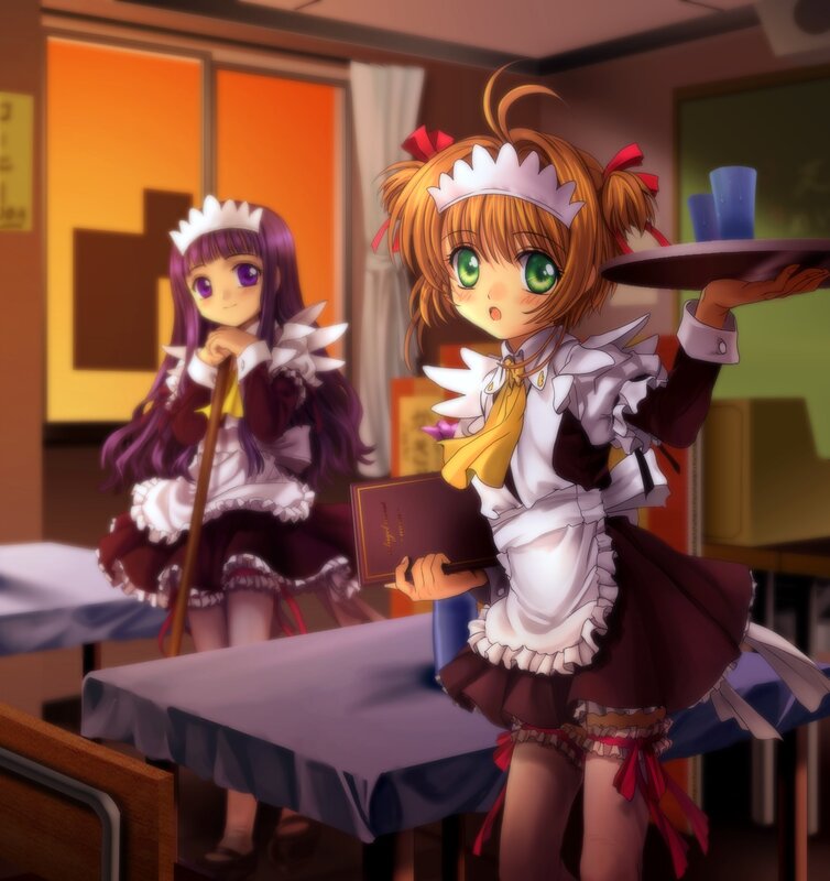Two girls in maid outfits