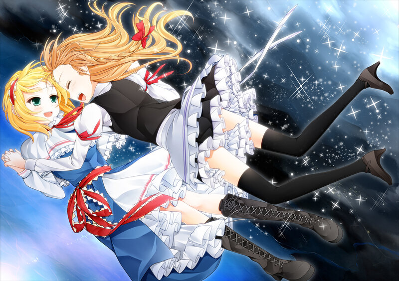 Two Girls in Maid Outfits — Blue, Dramatic
