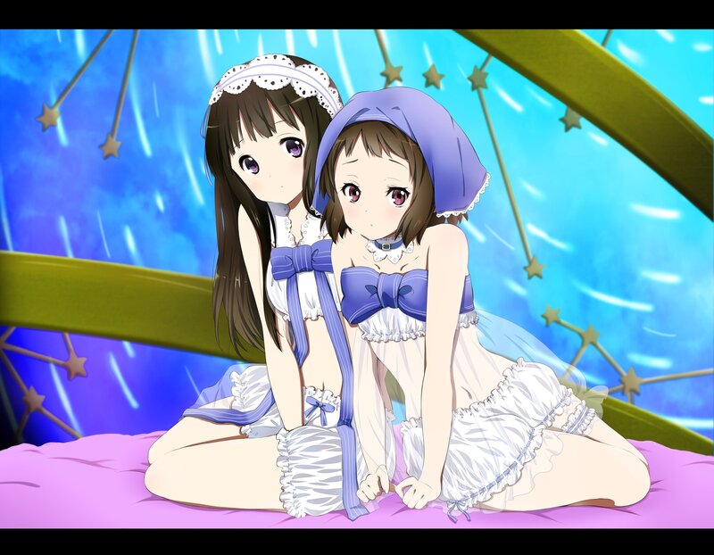Two Girls in Maid Outfits — Blue, Dreamy, Night