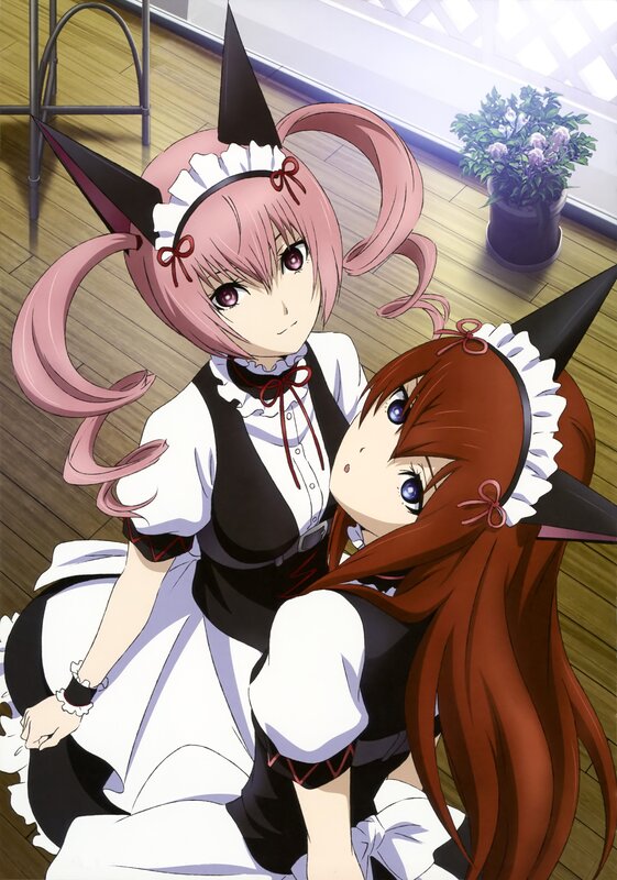 Two Girls in Maid Outfits — Pink, Calm, Afternoon, Anime