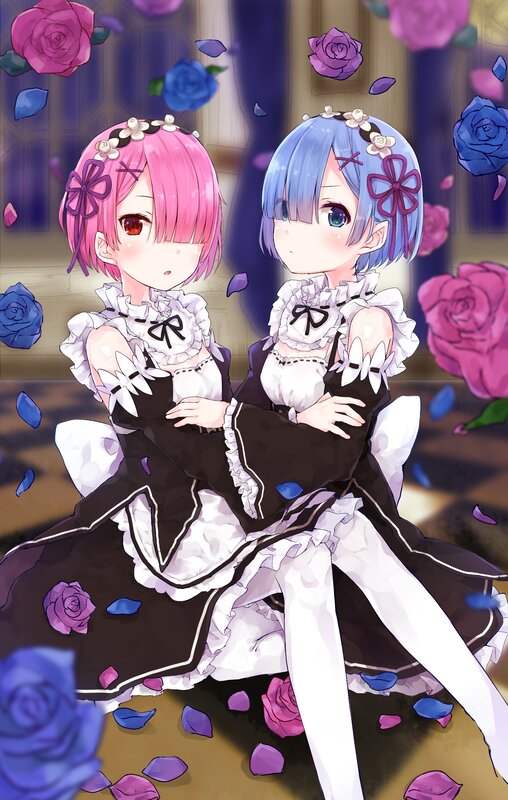 Two Girls in Maid Outfits — Pink, Calm, Anime