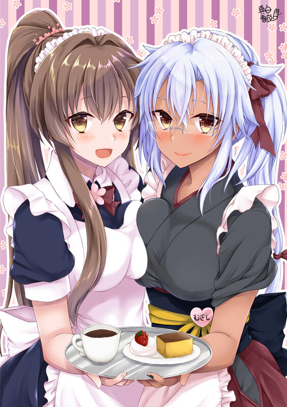 Two Girls in Maid Outfits — Pink, Cheerful, Anime