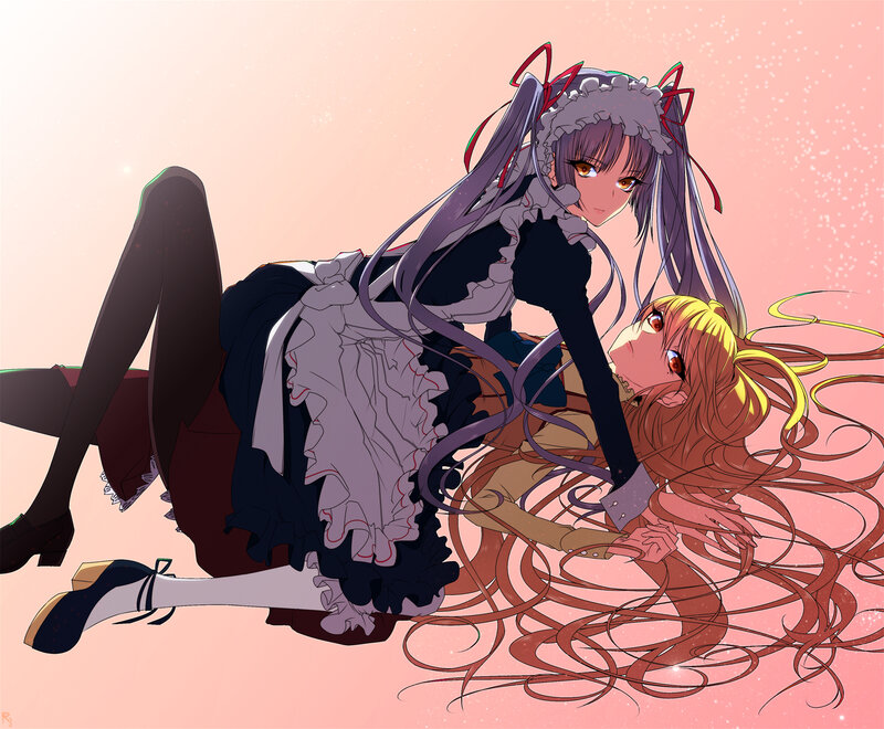 Two Girls in Maid Outfits — Pink, Dramatic