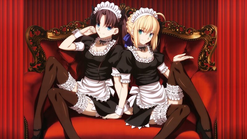 Two Girls in Maid Outfits — Red, Dramatic, Anime