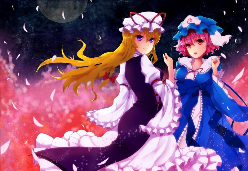 Two girls in maid outfits under a moon