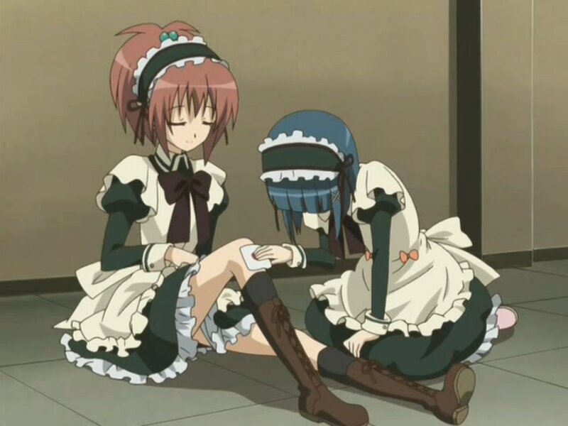 Two Girls in Maid Outfits — White, Calm, Anime, Maid Uniforms, Bandage
