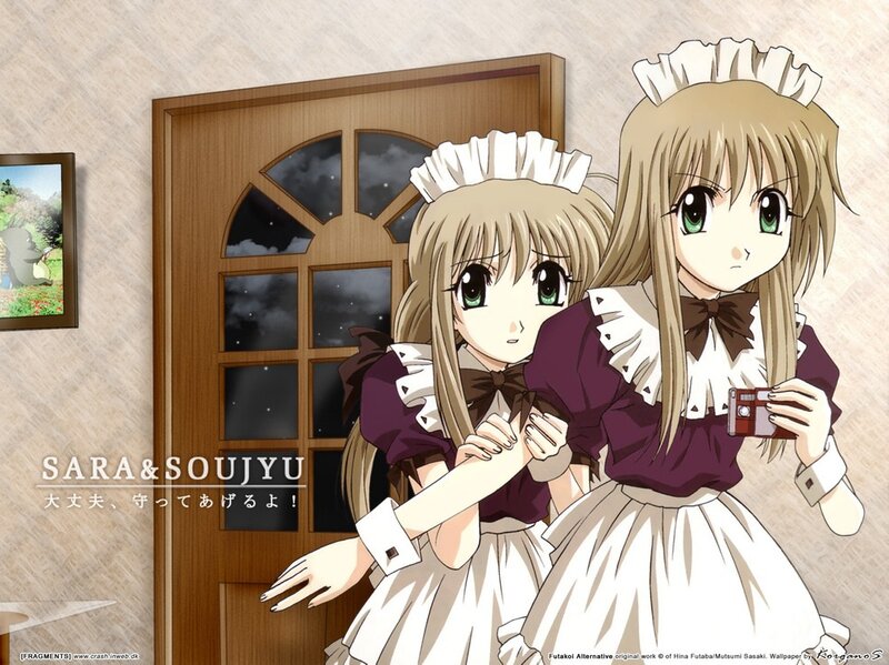 Two Girls in Maid Outfits — White, Calm