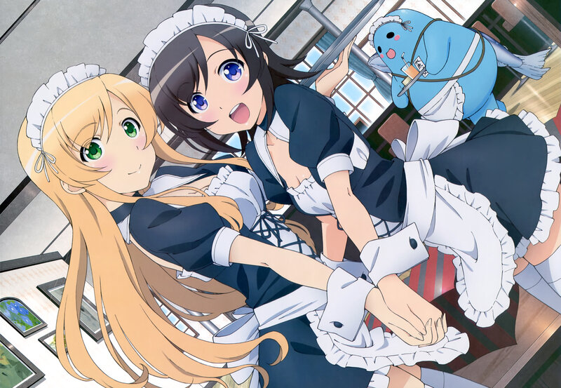 Two Girls in Maid Outfits — White, Playful, Afternoon