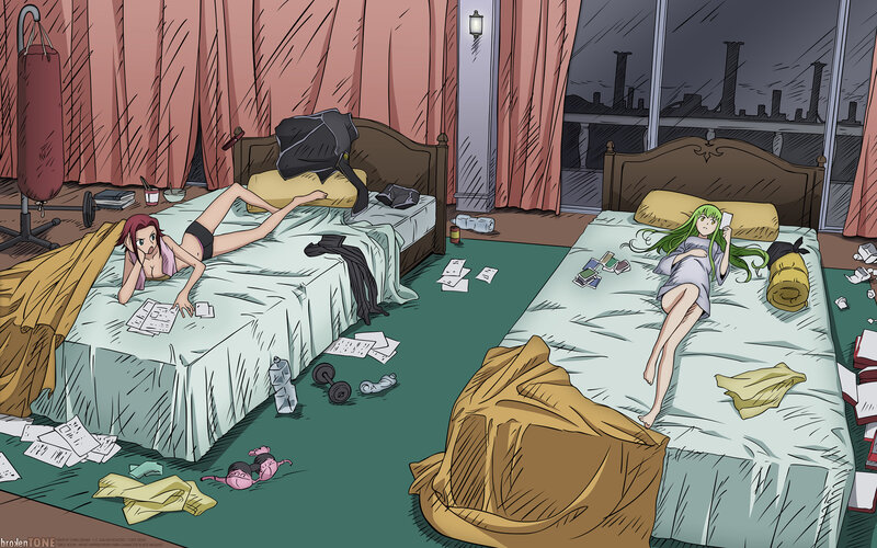 Two girls in messy room