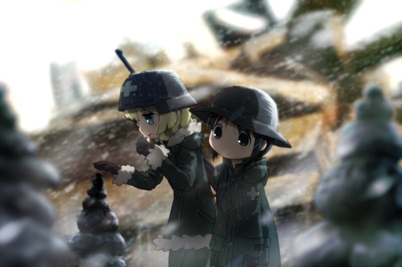 Two Girls in Military Coats