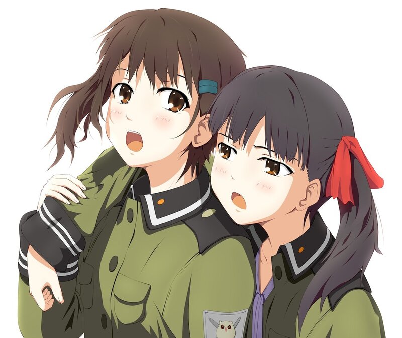 two girls in military uniforms