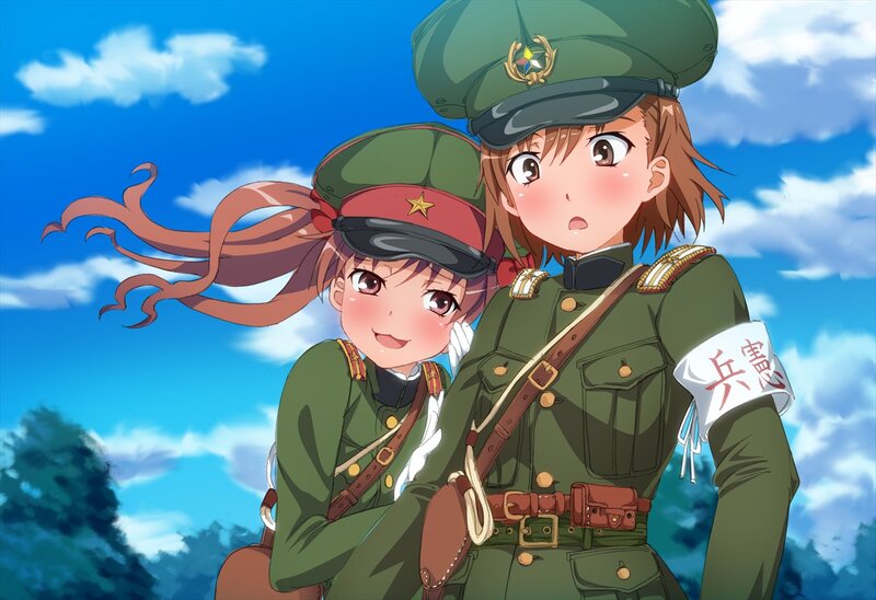 Two Girls in Military Uniforms — Blue