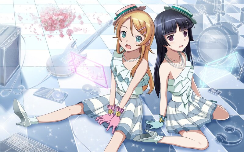 Two girls in music-themed scene