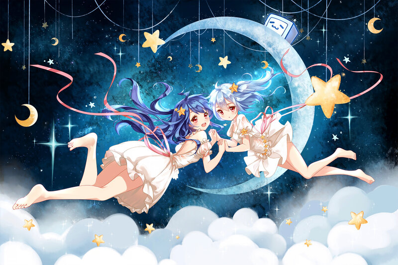 Two Girls in Night Sky — Blue