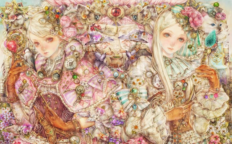 Two Girls in Ornate Dresses — Pink
