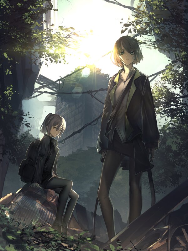 Two Girls in Overgrown Ruins