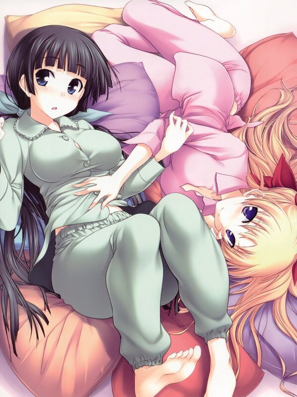 Two Girls in Pajamas — Pink, Calm, Anime, Pillows