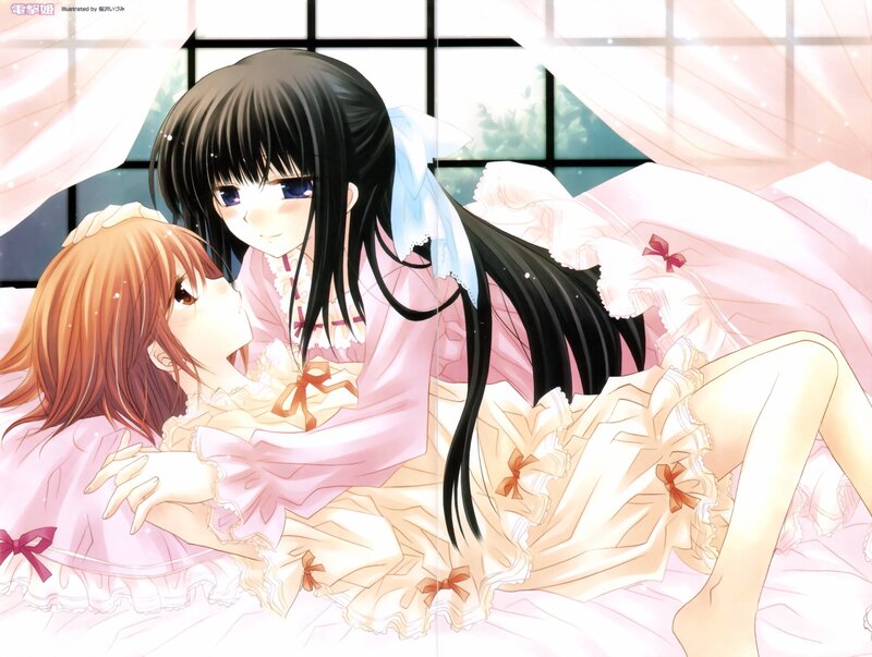 Two Girls in Pajamas — Pink, Calm, Morning, Anime
