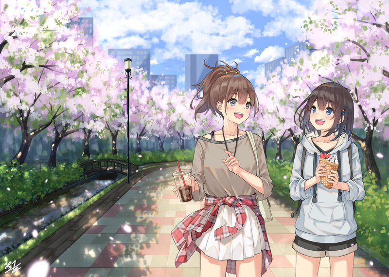 Two Girls in Park — Pink