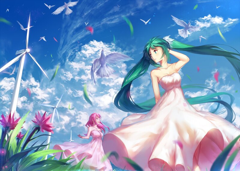 Two Girls in Pink Dresses — Blue