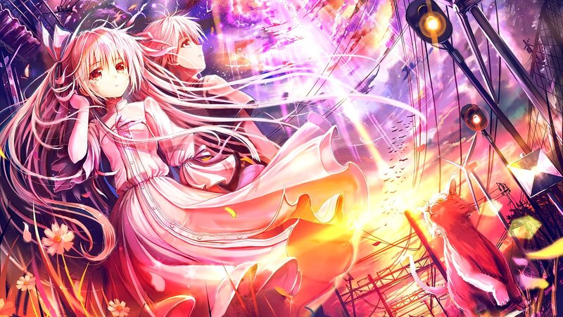 Two Girls in Pink Dresses — Dramatic, Sunset, Anime