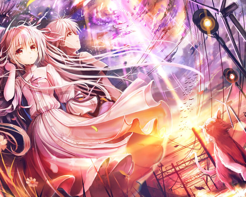 Two Girls in Pink Dresses — Dramatic, Sunset