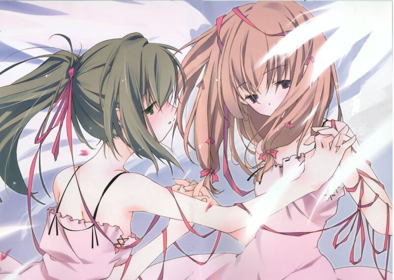 Two Girls in Pink Dresses — Dreamy, Anime, Ribbons
