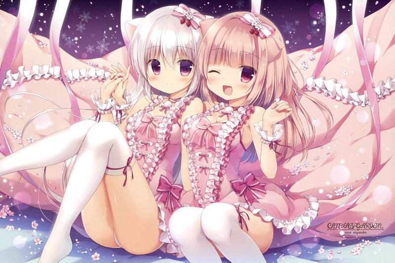 Two Girls in Pink Dresses — Dreamy, Winter