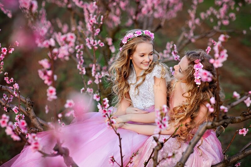 Two Girls in Pink Dresses — Serene, Spring