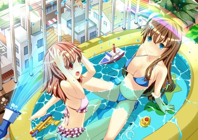 Two Girls in Pool — Blue, Playful, Afternoon