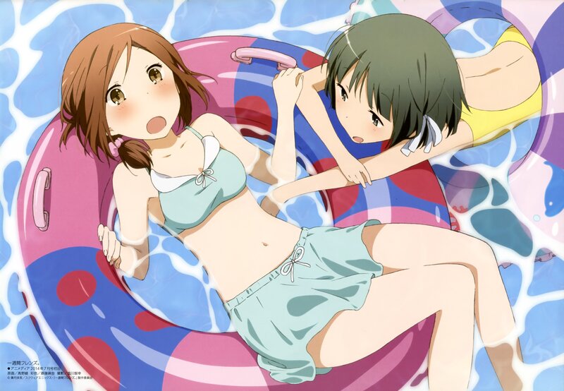 Two Girls in Pool — Blue, Playful, Summer, Anime
