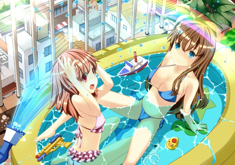 Two Girls in Pool — Blue, Playful